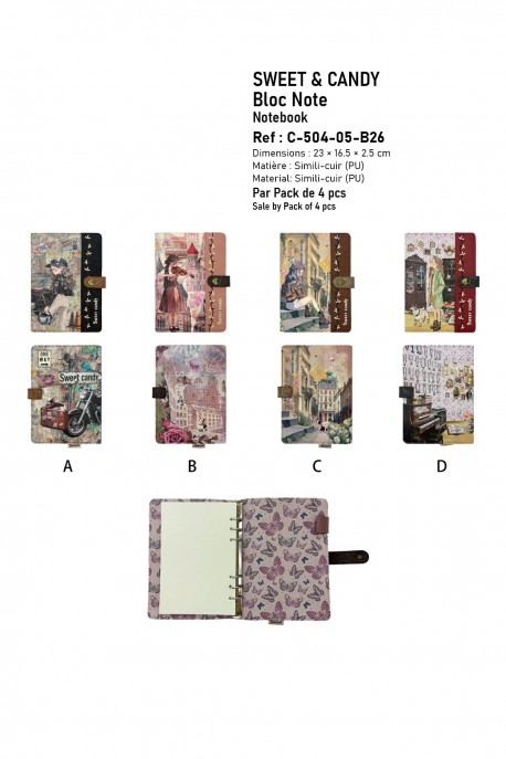 C-504-05-B26 Sweet & Candy NoteBook : Pattern:Pack of 4