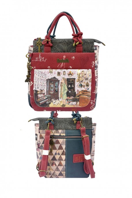 C-389-05-B26 Convertible backpack handbag Sweet & Candy : Pattern:B26-D-RED