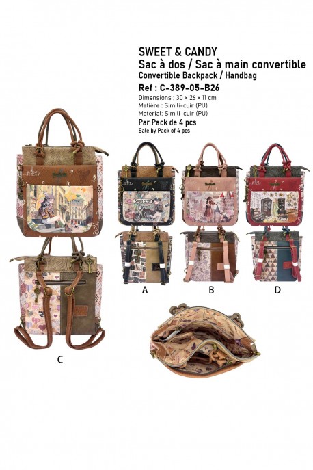 C-389-05-B26 Convertible backpack handbag Sweet & Candy : Pattern:Pack of 4