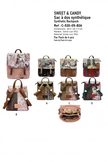C-520-05-B26 Sac à dos synthétique Sweet & Candy : Motif:Pack de 4