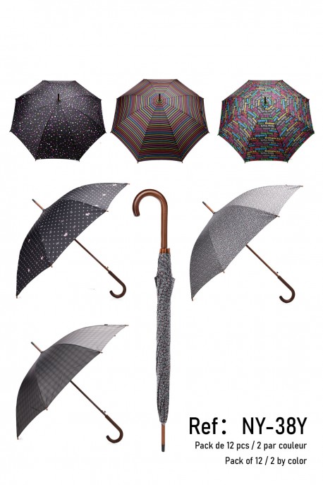 NY-38Y Parapluie canne Automatique à Motif Mât et poignet en bois Neyrat-Club : couleur:Pack de 12