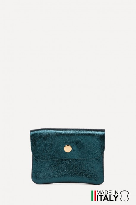 Porte-monnaie Pochette cuir métallisé ZE-8001-MT-MG : Couleur:Bleu canard (L018/L-535)