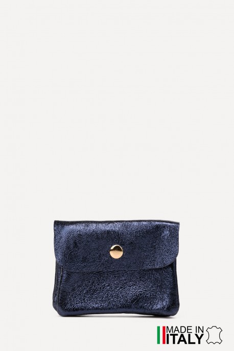 Porte-monnaie Pochette cuir métallisé ZE-8001-MT-MG : Couleur:Marine (L-530 / L033)