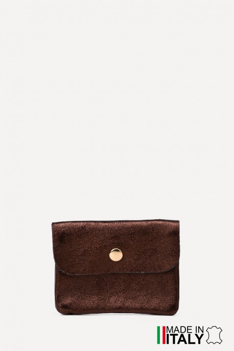 Porte-monnaie Pochette cuir métallisé ZE-8001-MT-MG : Couleur:Marron fonc&eacute; L-015