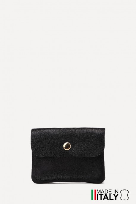 Porte-monnaie Pochette cuir métallisé ZE-8001-MT-MG : Couleur:Noir (L022/L-522)