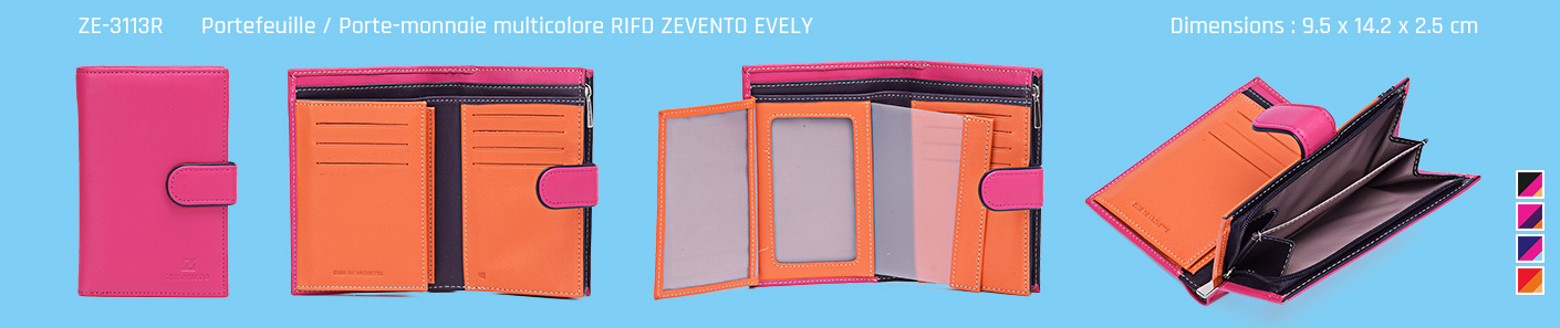 ZEVENTO ZE-3113R Porte-feuille / Porte-monnaie en cuir Multicolore avec protection RFID